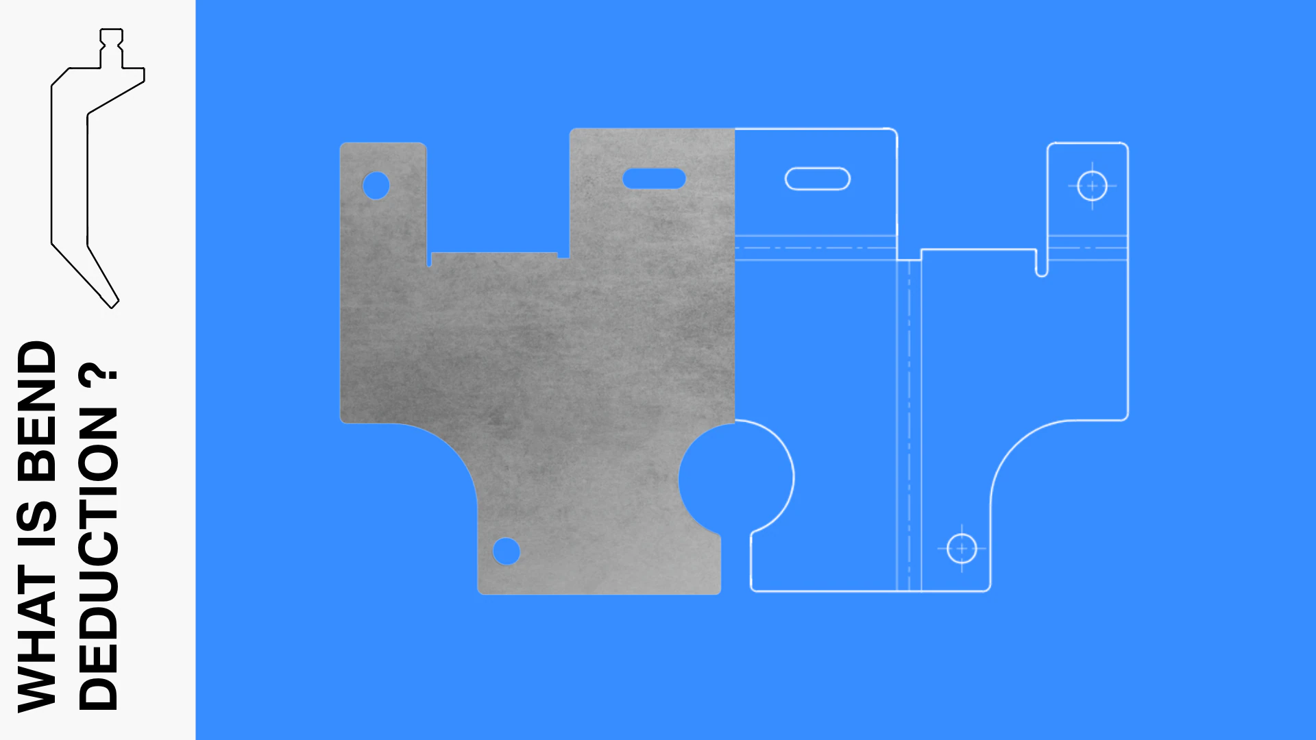 Technical diagram explaining bend deduction between outside flange dimensions and a developed flat