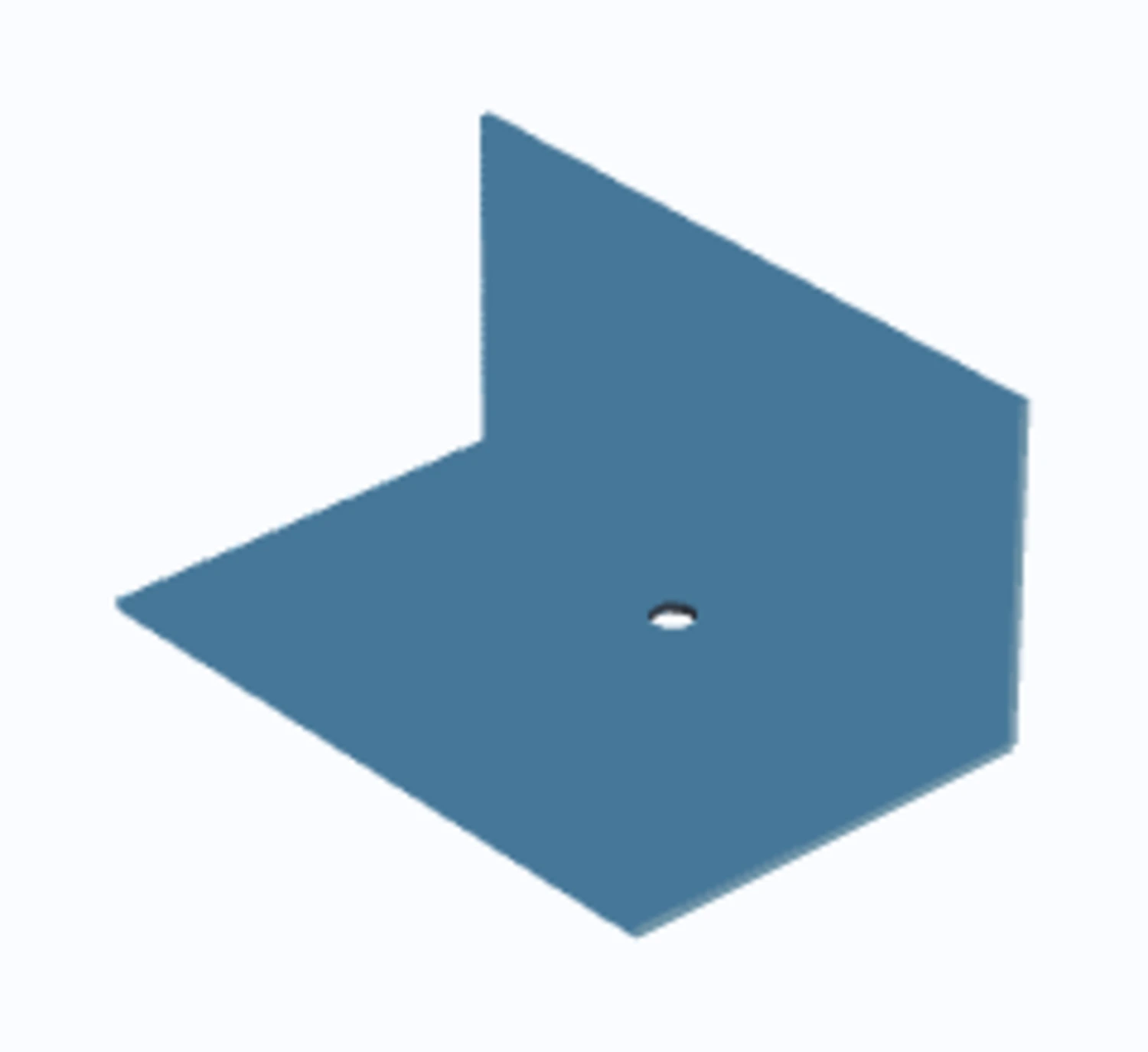Bend simulator three-dimensional view of the formed L-bracket with the accepted hole in the base flange