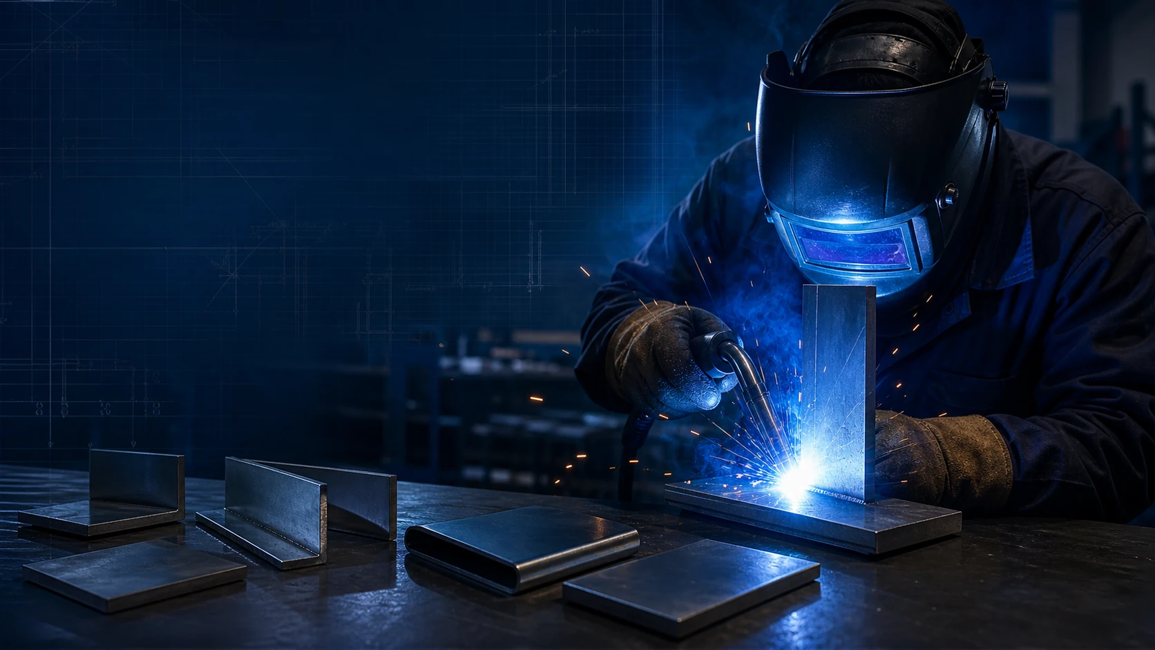 Welder joining a T-joint for the Welding Symbols and Joint Types Guide