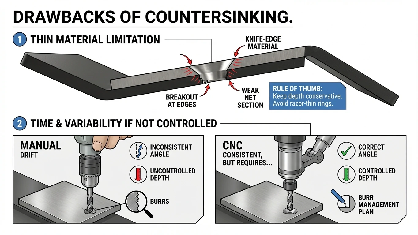 Countersinking failures on thin materials