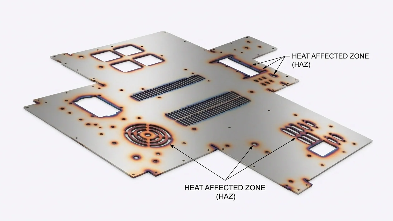 Close-up of heat-altered edge macrostructure