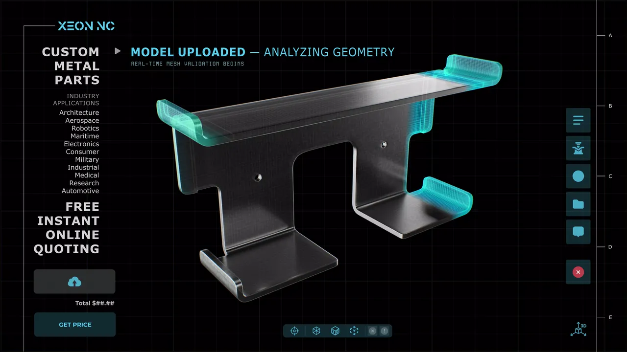 Xeon NC quoting platform analyzing a custom metal part