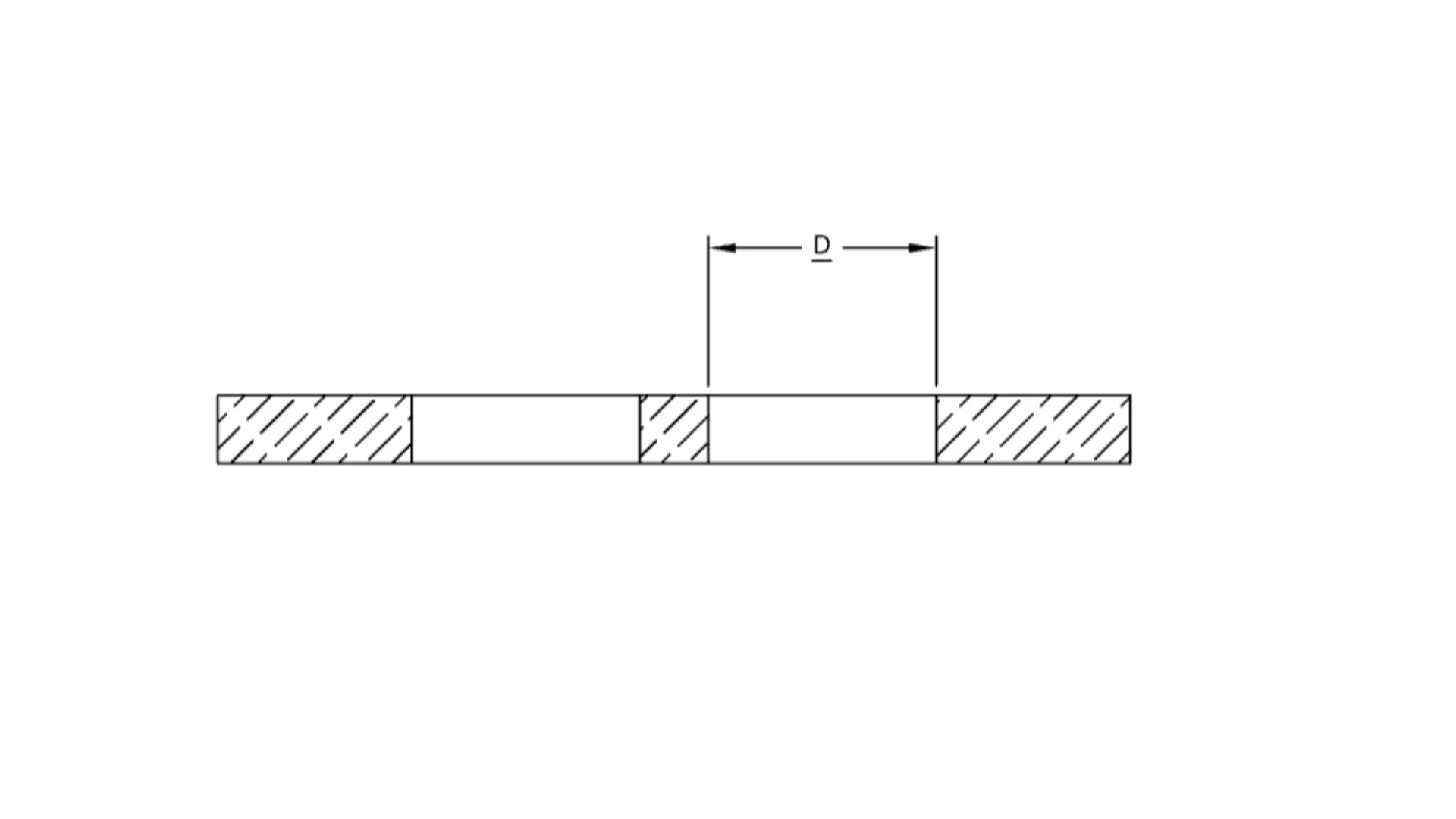 Cross-section diagram showing minimum hole diameter D relative to material thickness, with hatched restricted zones