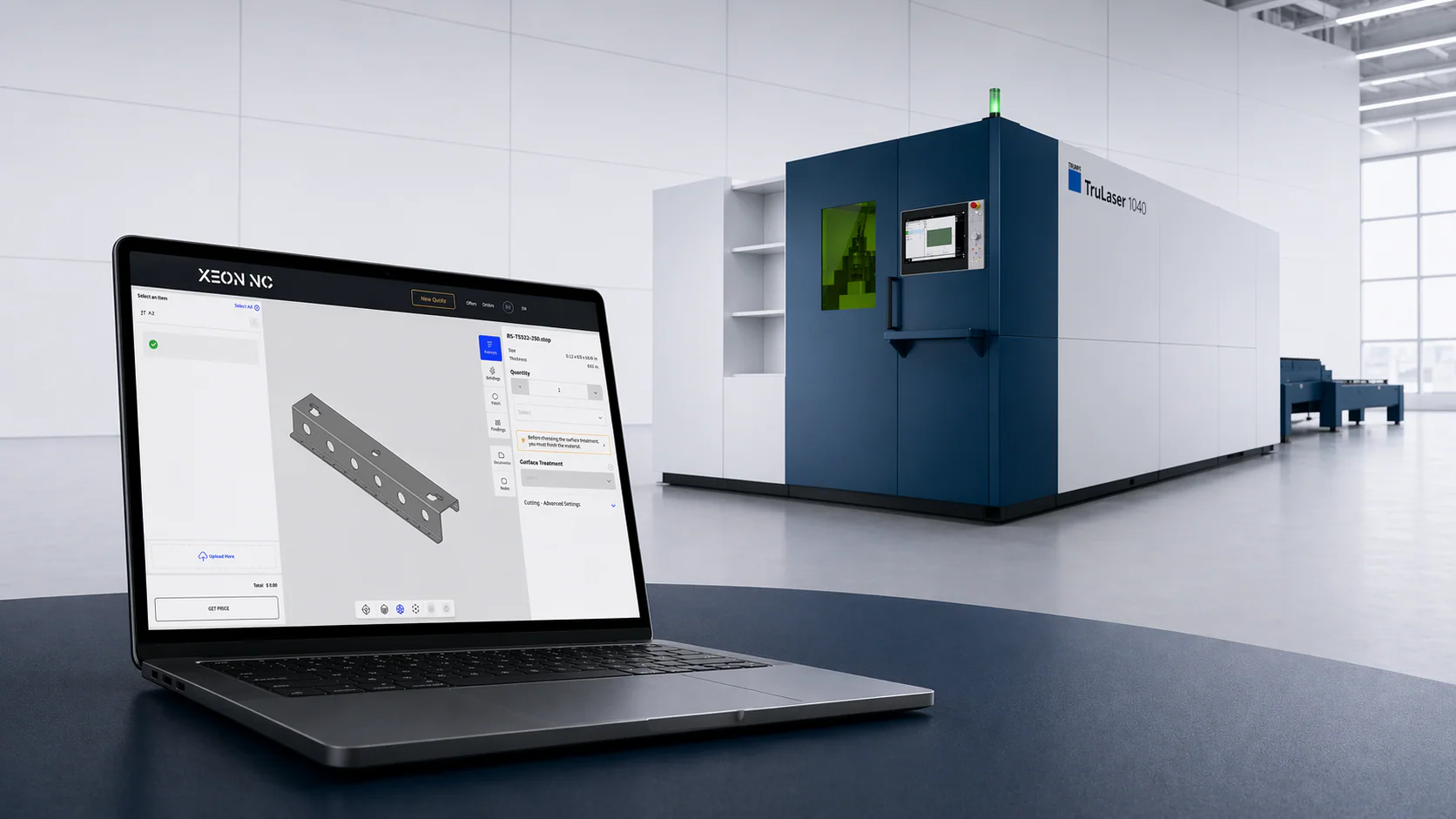 Xeon NC instant quoting and fiber laser production floor