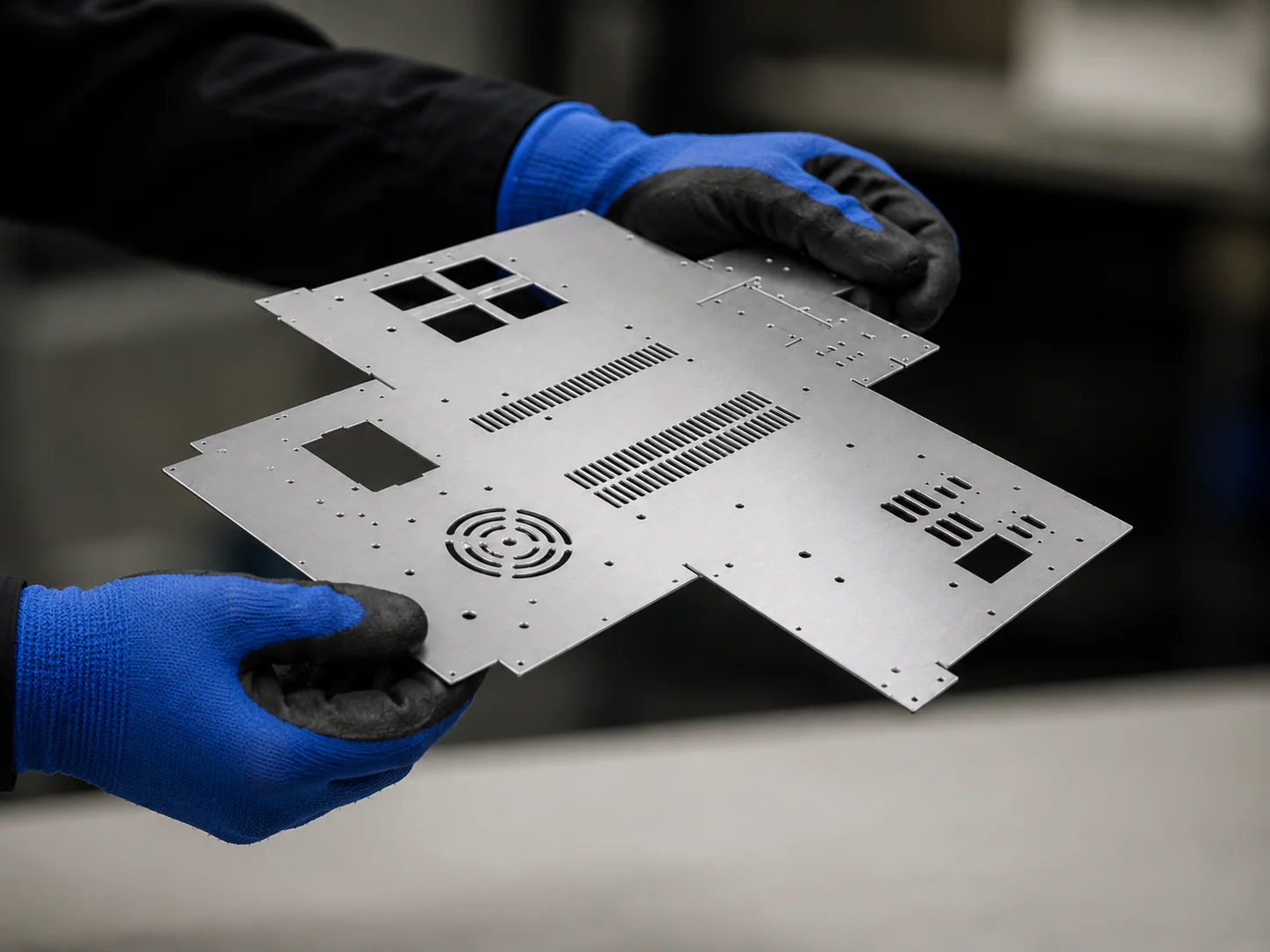 Laser-cut sheet metal prototype with test features